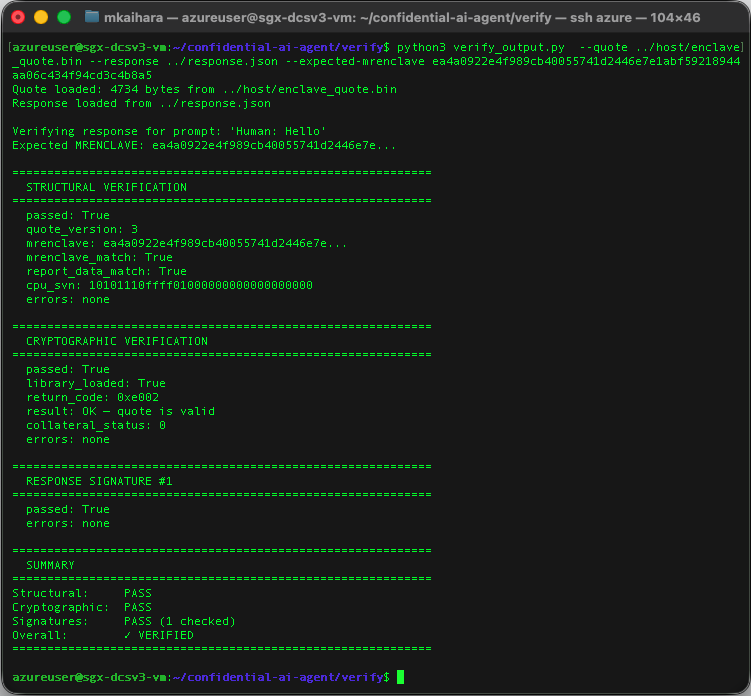 Verification demo — DCAP attestation and ECDSA signature check